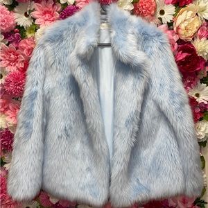 Meshki Blue Faux Fur Coat- size small